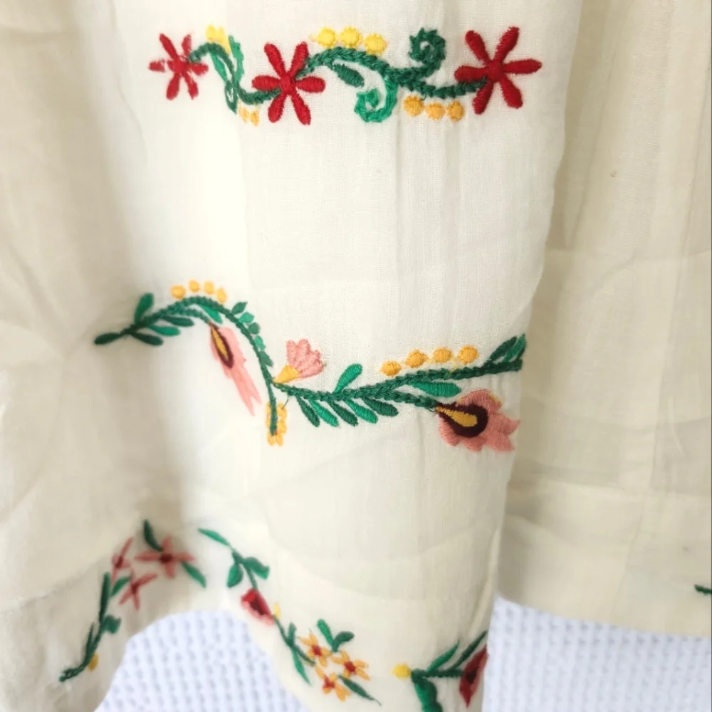 DERHY KIDS Gauzy Embroidered‎ Floral Bohemian 100% Cotton Dress Sz 10/12 Wedding